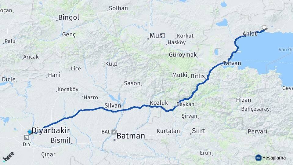 Diyarbakır Adilcevaz Bitlis Arası Kaç Km - Yol Haritası