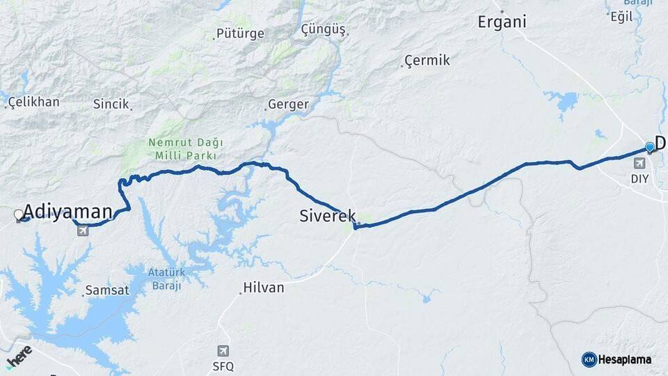 Diyarbakır Adıyaman Arası Kaç Km - Yol Haritası