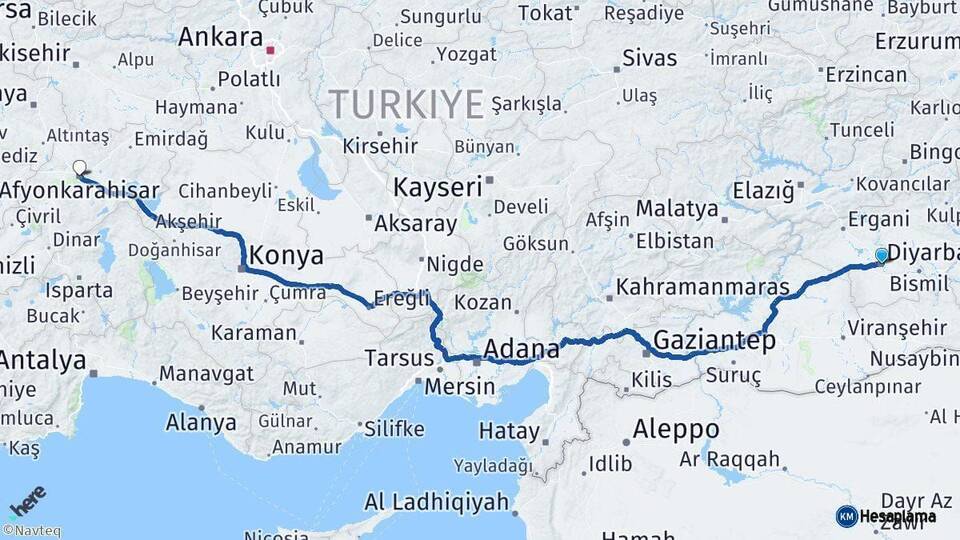 Diyarbakır Afyonkarahisar Arası Kaç Km - Yol Haritası