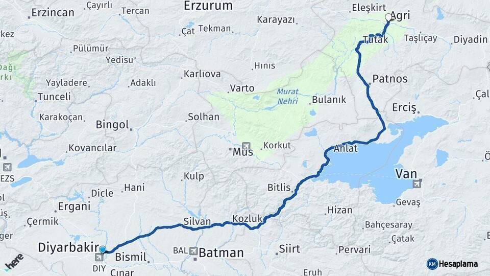 Diyarbakır Ağrı Arası Kaç Km - Yol Haritası
