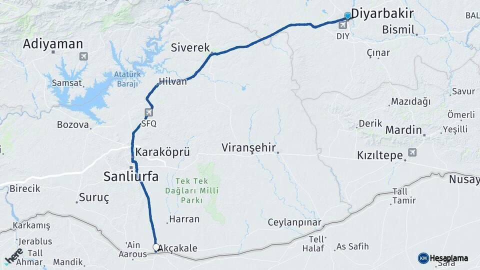 Diyarbakır Akçakale Şanlıurfa Arası Kaç Km - Yol Haritası