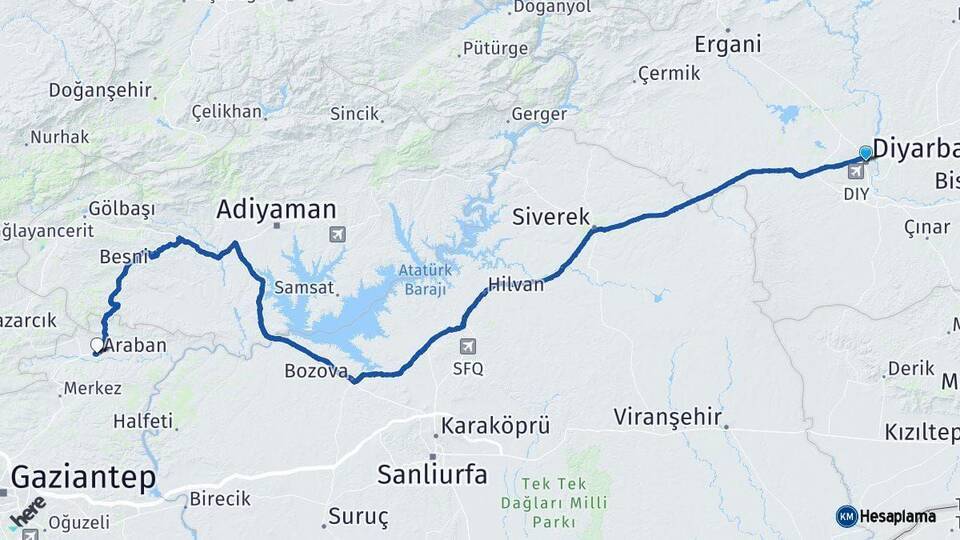 Diyarbakır Araban Arası Kaç Km - Yol Tarifi
