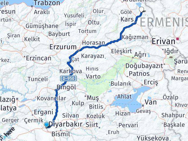 Diyarbakır Arpaçay Kars Arası Kaç Km - Yol Haritası