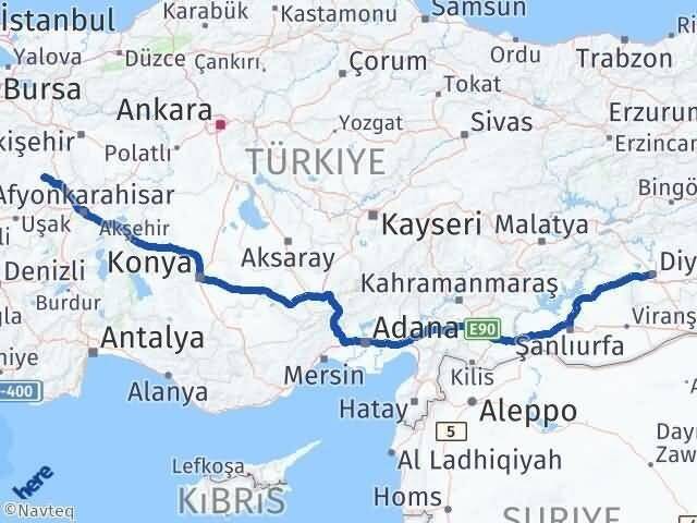 Diyarbakır Aslanapa Kütahya Arası Kaç Km - Yol Haritası