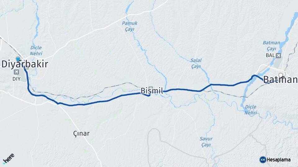 Diyarbakır Bağlar Batman Arası Kaç Km - Yol Haritası