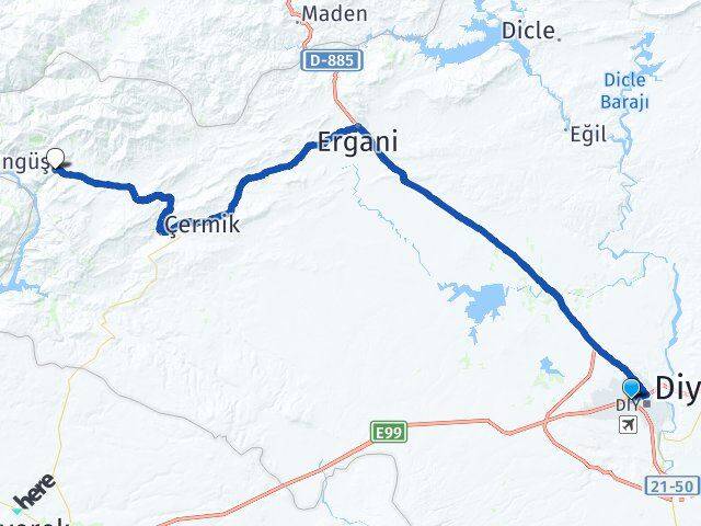 Diyarbakır Bağlar Çüngüş Arası Kaç Km - Yol Haritası