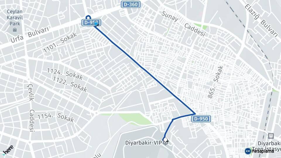 Diyarbakır Bağlar Diyarbakır Havalimanı Arası Kaç Km - Yol Haritası