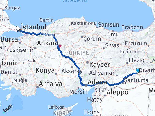 Diyarbakır Bahçelievler İstanbul Arası Kaç Km - Yol Haritası