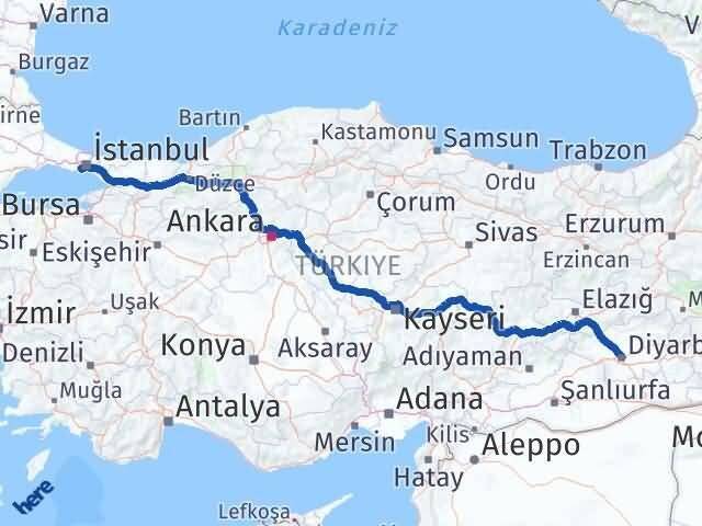 Diyarbakır Bakırköy İstanbul Arası Kaç Km - Yol Haritası