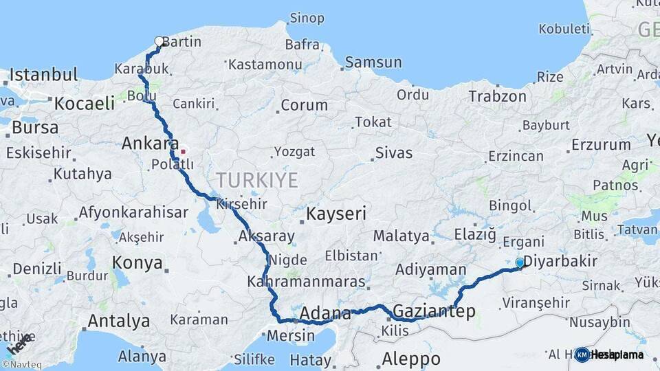 Diyarbakır Bartın Arası Kaç Km - Yol Haritası