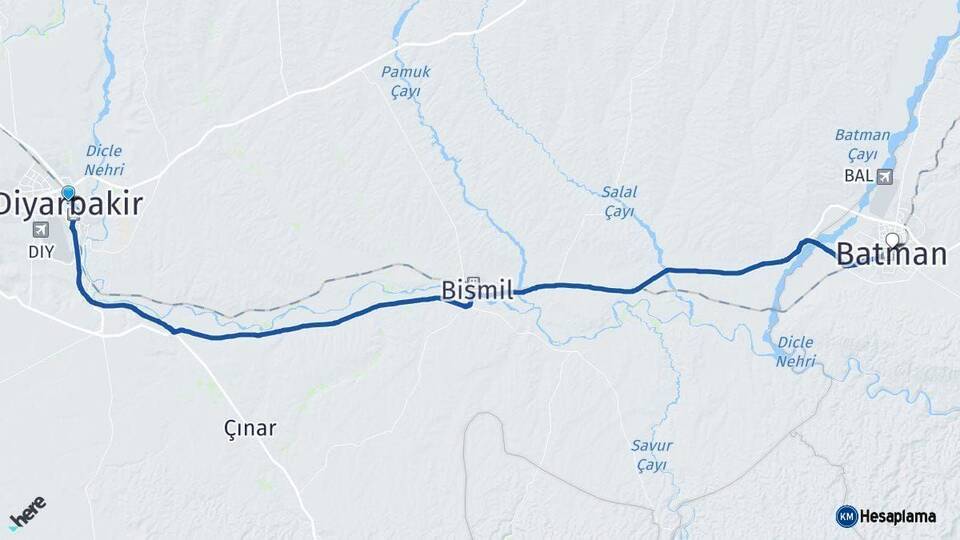 Diyarbakır Batman Arası Kaç Km - Yol Haritası