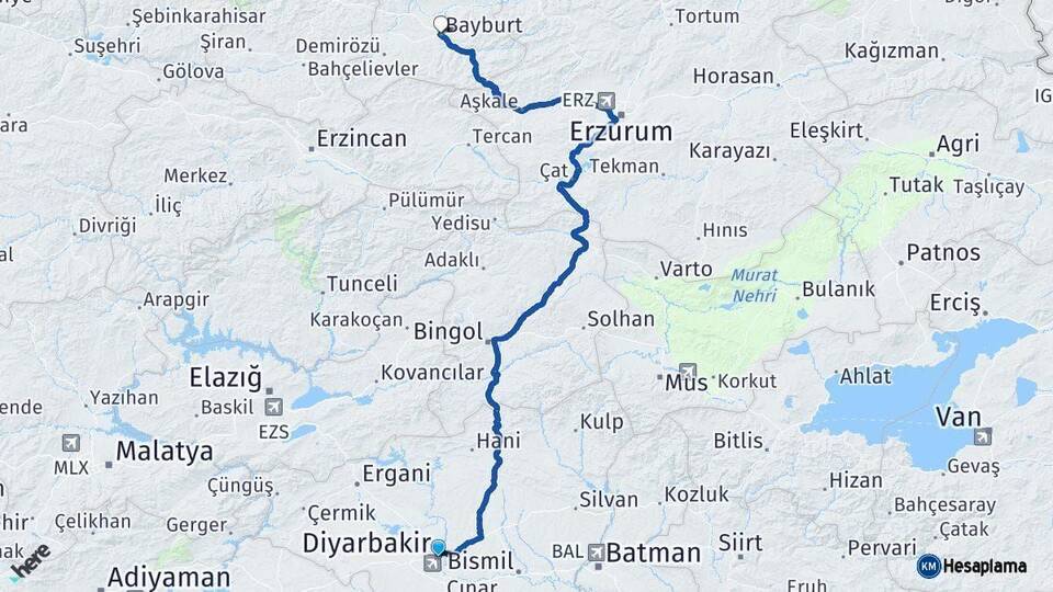 Diyarbakır Bayburt Arası Kaç Km - Yol Haritası