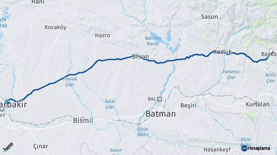 Diyarbakır Baykan Siirt Arası Kaç Km - Yol Haritası