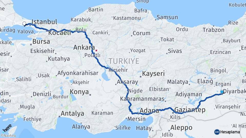 Diyarbakır Beylikdüzü İstanbul Arası Kaç Km - Yol Haritası