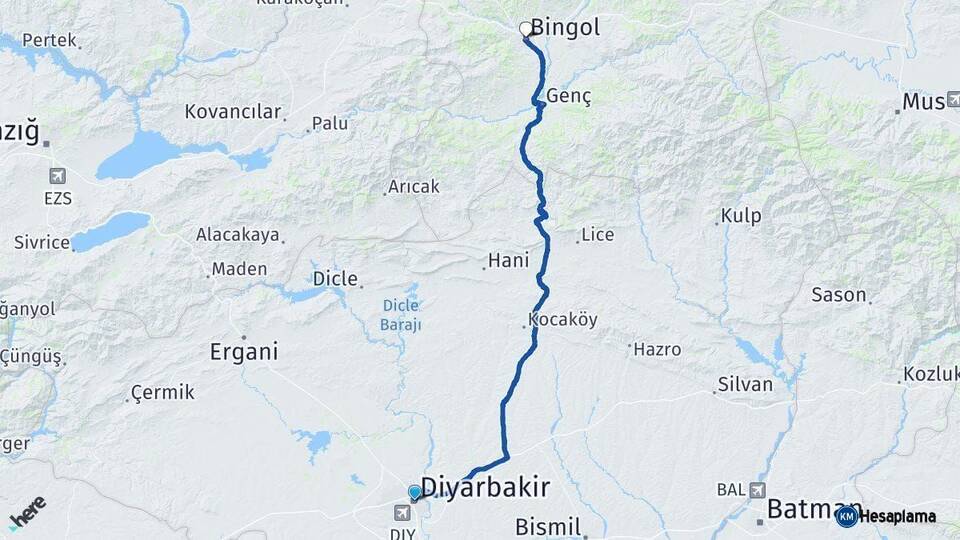 Diyarbakır Bingöl Arası Kaç Km - Yol Haritası