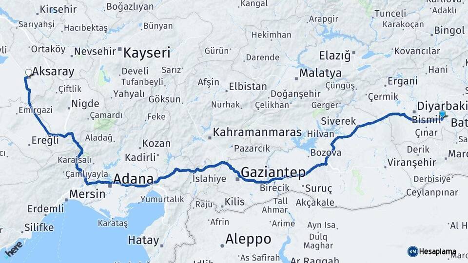 Diyarbakır Bismil Aksaray Arası Kaç Km - Yol Haritası