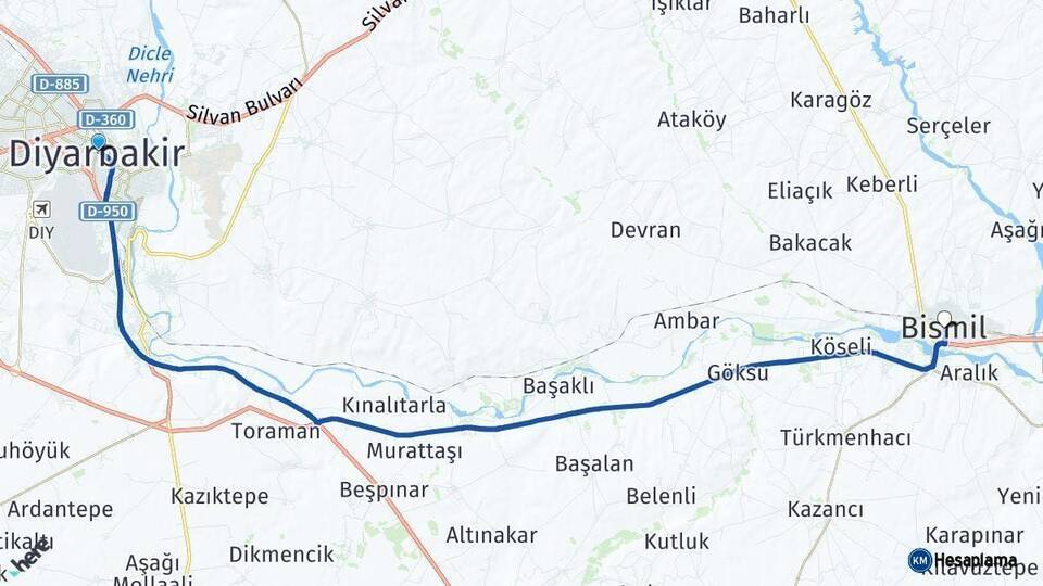 Diyarbakır Bismil Arası Kaç Km - Yol Haritası