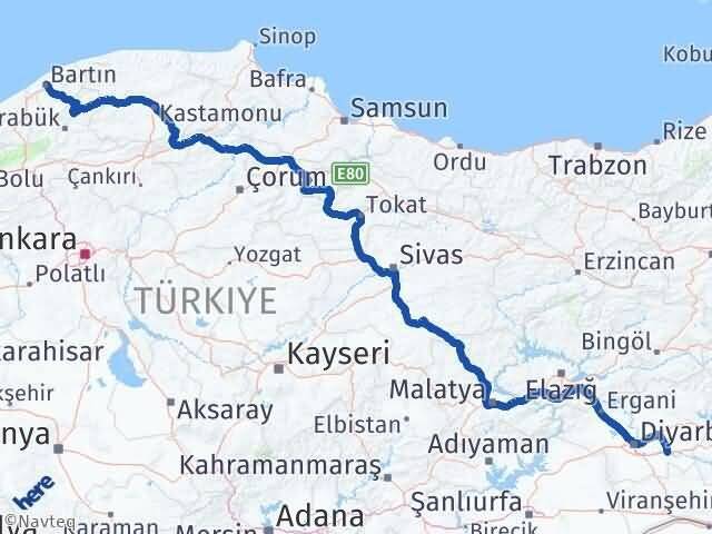 Diyarbakır Bismil Bartın Arası Kaç Km - Yol Haritası