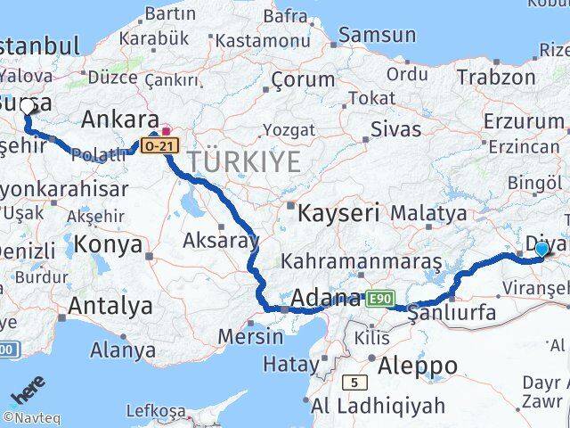 Diyarbakır Bismil Bilecik Arası Kaç Km - Yol Haritası