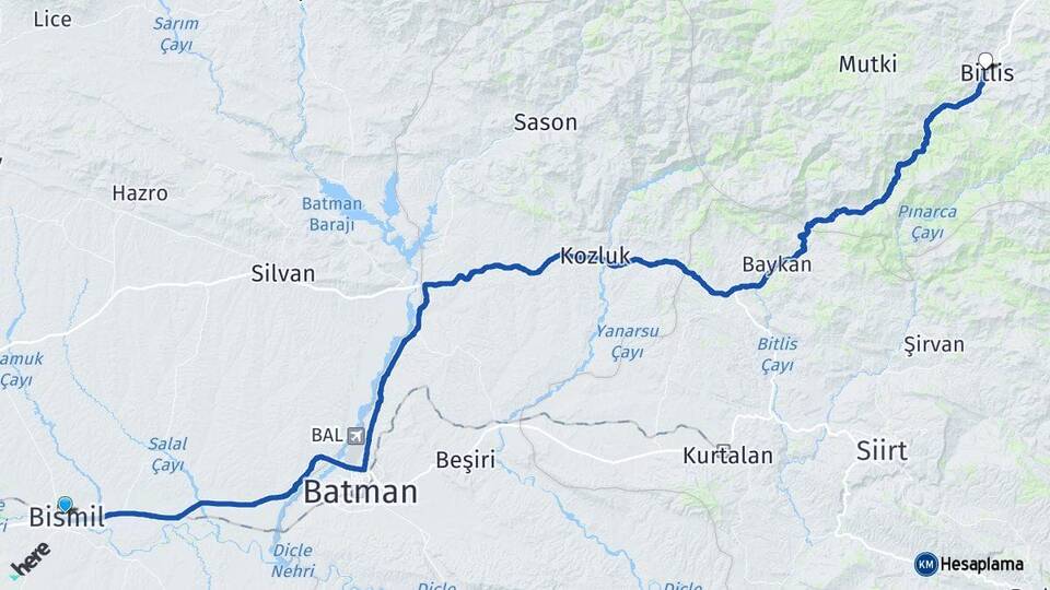 Diyarbakır Bismil Bitlis Arası Kaç Km - Yol Haritası
