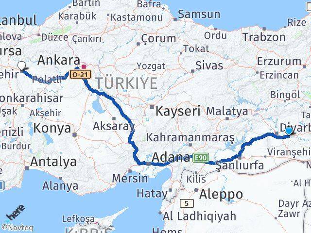 Diyarbakır Bismil Eskişehir Arası Kaç Km - Yol Haritası