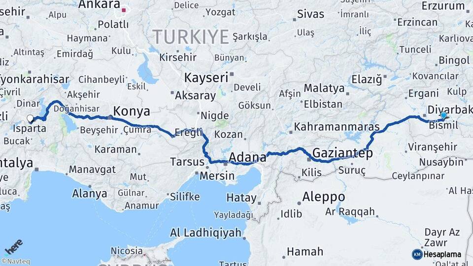 Diyarbakır Bismil Isparta Arası Kaç Km - Yol Haritası