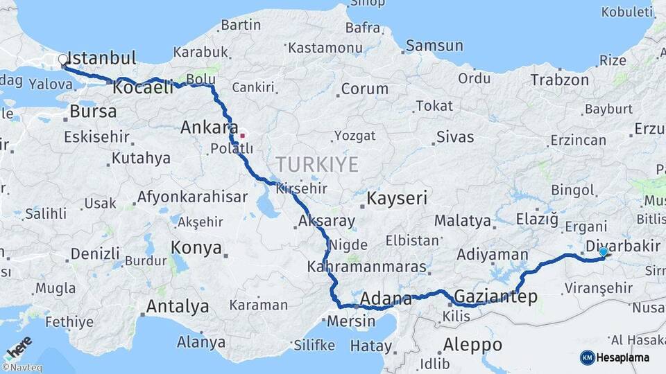 Diyarbakır Bismil İstanbul Arası Kaç Km - Yol Haritası