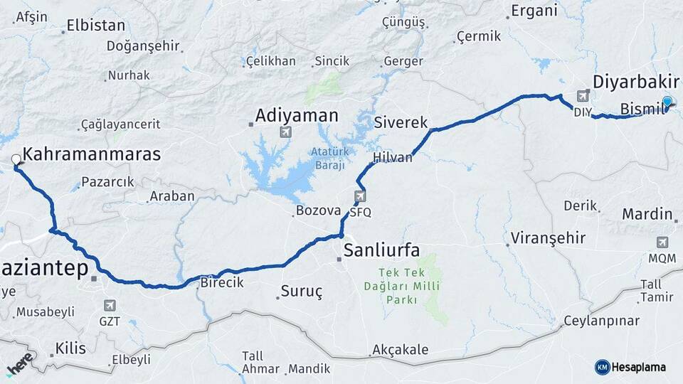 Diyarbakır Bismil Kahramanmaraş Arası Kaç Km - Yol Haritası