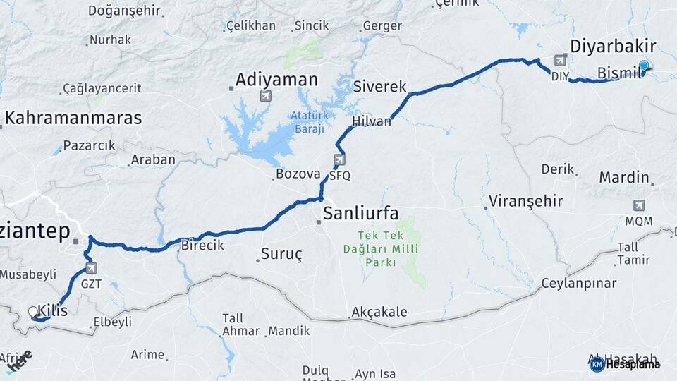 Diyarbakır Bismil Kilis Arası Kaç Km - Yol Haritası