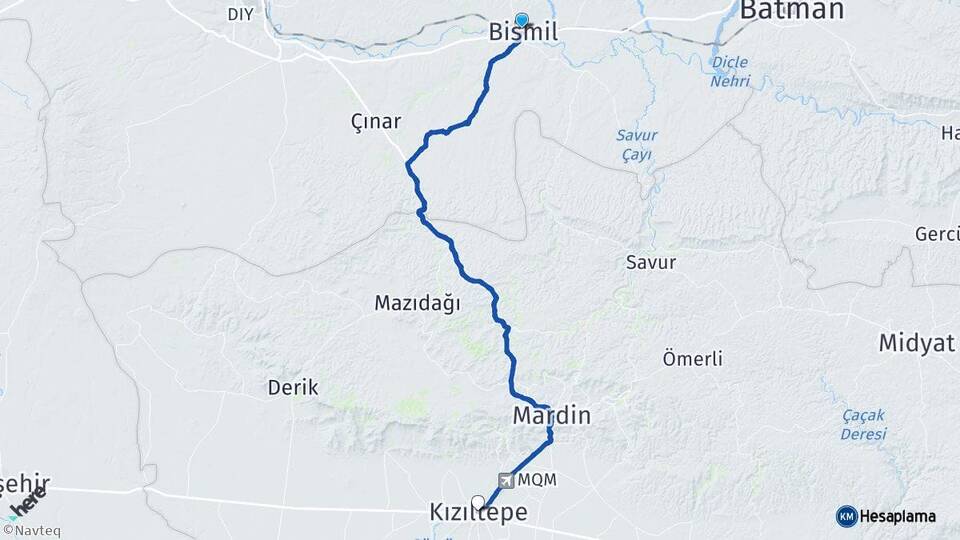 Diyarbakır Bismil Kızıltepe Mardin Arası Kaç Km - Yol Haritası