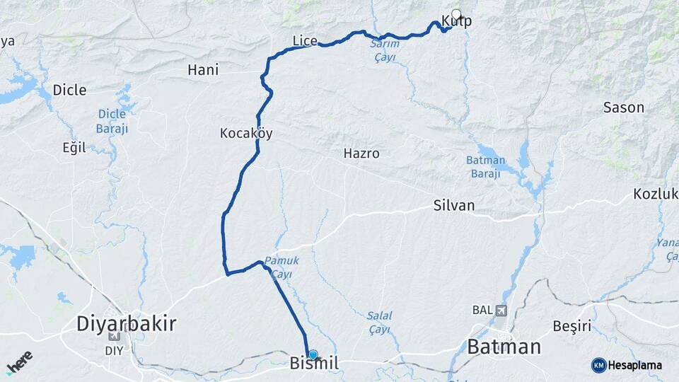 Diyarbakır Bismil Kulp Arası Kaç Km - Yol Haritası
