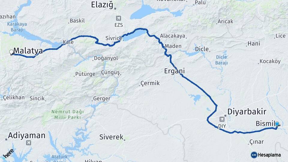 Diyarbakır Bismil Malatya Arası Kaç Km - Yol Haritası