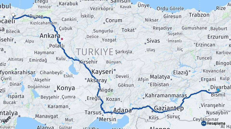 Diyarbakır Bismil Sakarya Arası Kaç Km - Yol Haritası