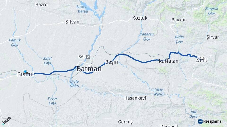 Diyarbakır Bismil Siirt Arası Kaç Km - Yol Haritası