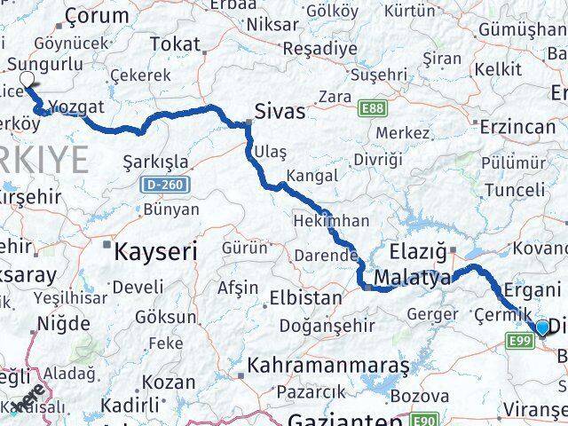 Diyarbakır Boğazkale Çorum Arası Kaç Km - Yol Haritası