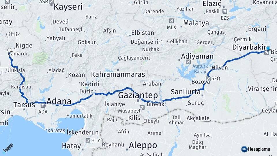 Diyarbakır Bor Niğde Arası Kaç Km - Yol Haritası