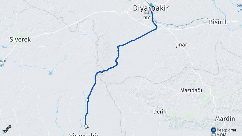 Diyarbakır Burç Viranşehir Şanlıurfa Arası Kaç Km - Yol Haritası