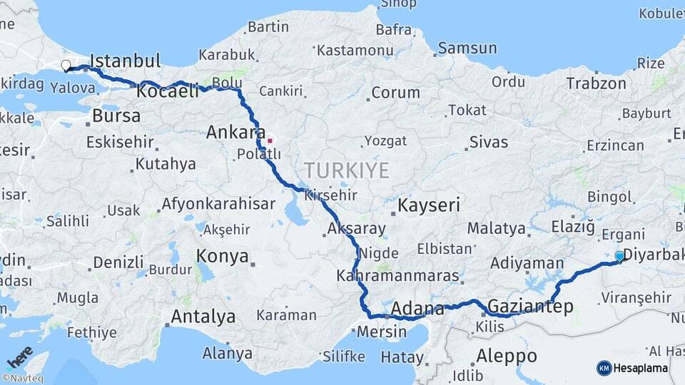 Diyarbakır Büyükçekmece İstanbul Arası Kaç Km - Yol Haritası