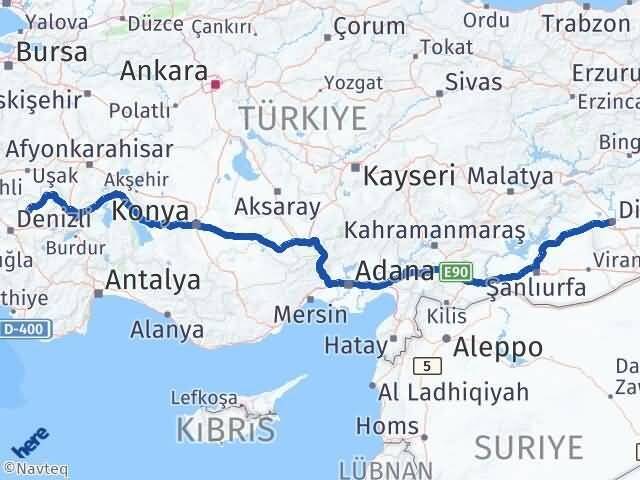 Diyarbakır Çal Denizli Arası Kaç Km - Yol Haritası