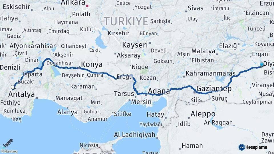Diyarbakır Çavdır Burdur Arası Kaç Km - Yol Haritası