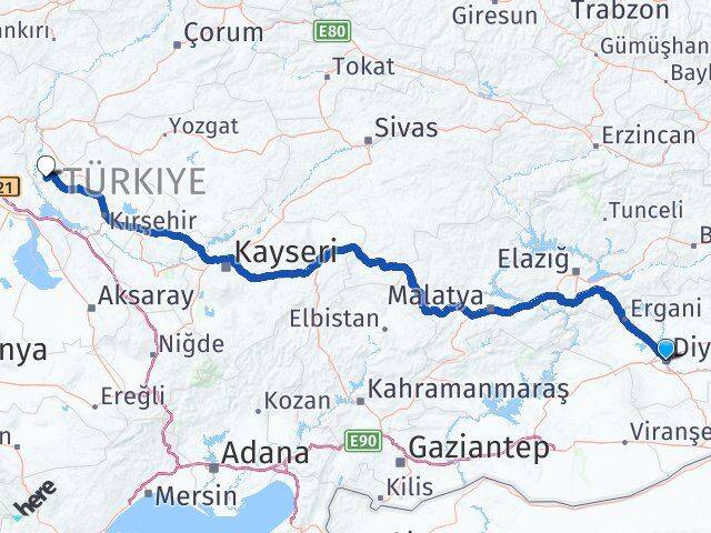 Diyarbakır Çelebi Kırıkkale Arası Kaç Km - Yol Haritası