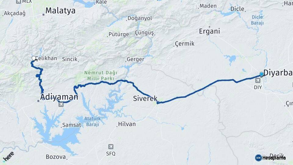 Diyarbakır Çelikhan Adıyaman Arası Kaç Km - Yol Haritası