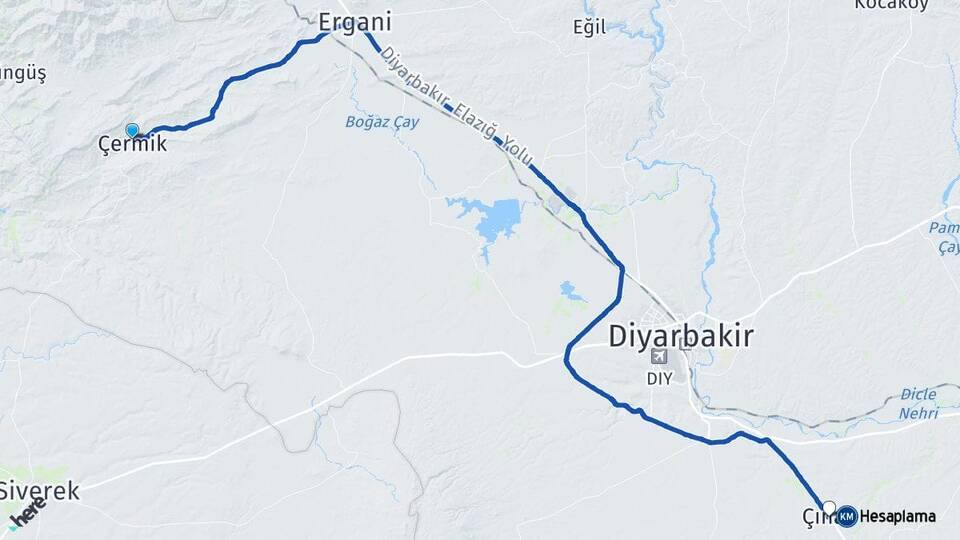 Diyarbakır Çermik Çınar Arası Kaç Km - Yol Haritası