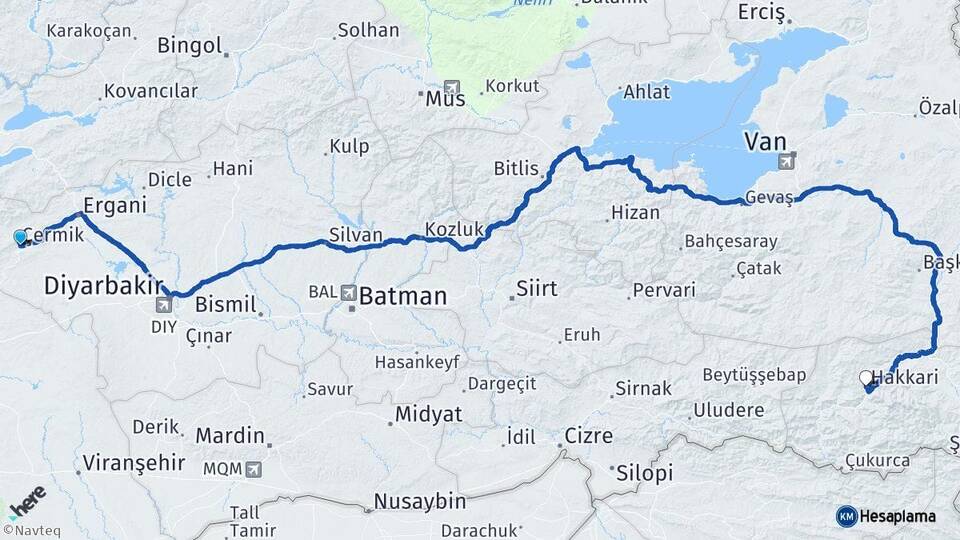 Diyarbakır Çermik Hakkari Arası Kaç Km - Yol Haritası