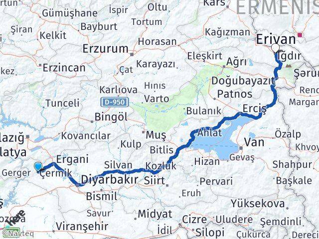 Diyarbakır Çermik Iğdır Arası Kaç Km - Yol Haritası