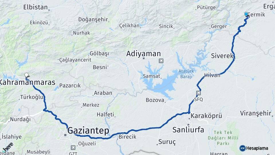 Diyarbakır Çermik Kahramanmaraş Arası Kaç Km - Yol Haritası