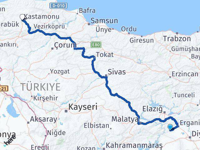 Diyarbakır Çermik Kastamonu Arası Kaç Km - Yol Haritası