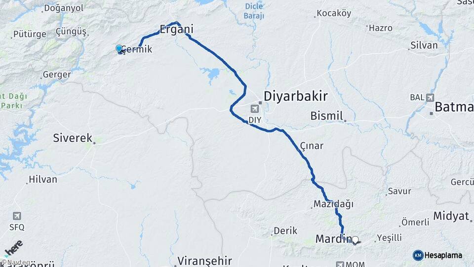 Diyarbakır Çermik Mardin Arası Kaç Km - Yol Haritası