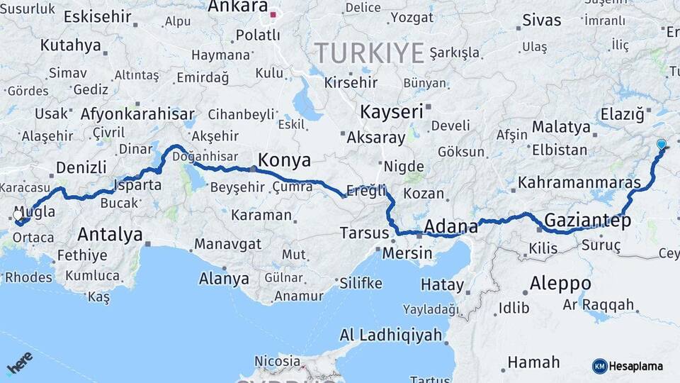 Diyarbakır Çermik Muğla Arası Kaç Km - Yol Haritası