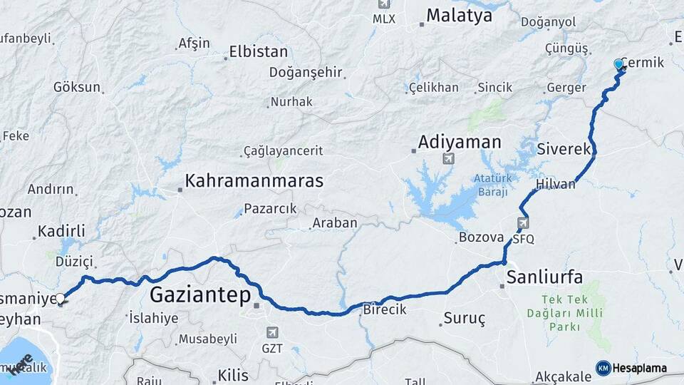 Diyarbakır Çermik Osmaniye Arası Kaç Km - Yol Haritası